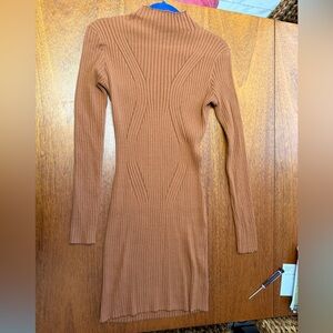 Lulu's Ribbed Knit Long Sleeve Dress in Brown